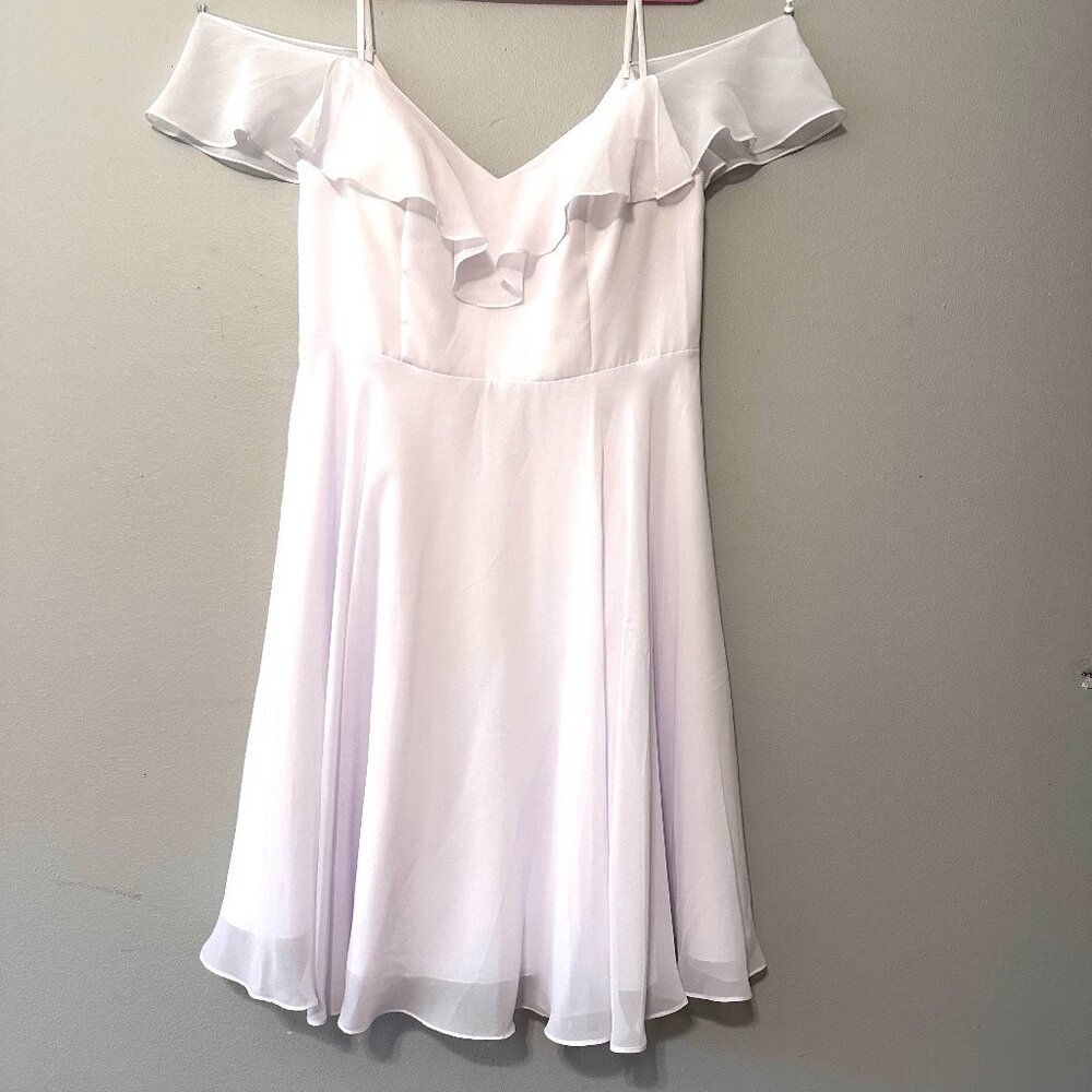 Wedding Dress - Chiffon, A-Line, Knee-length, Off shoulder